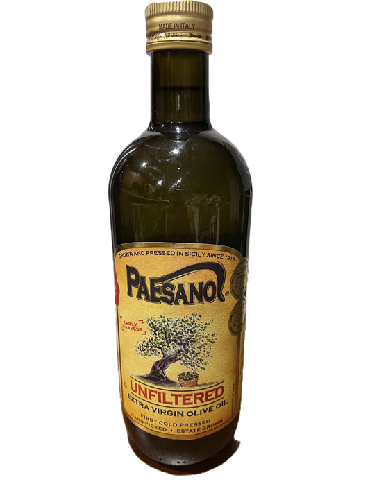 Paesano Unfiltered Extra Virgin Olive Oil (Produced and Packed in Italy) - 1 Liter (33.8 FL oz)