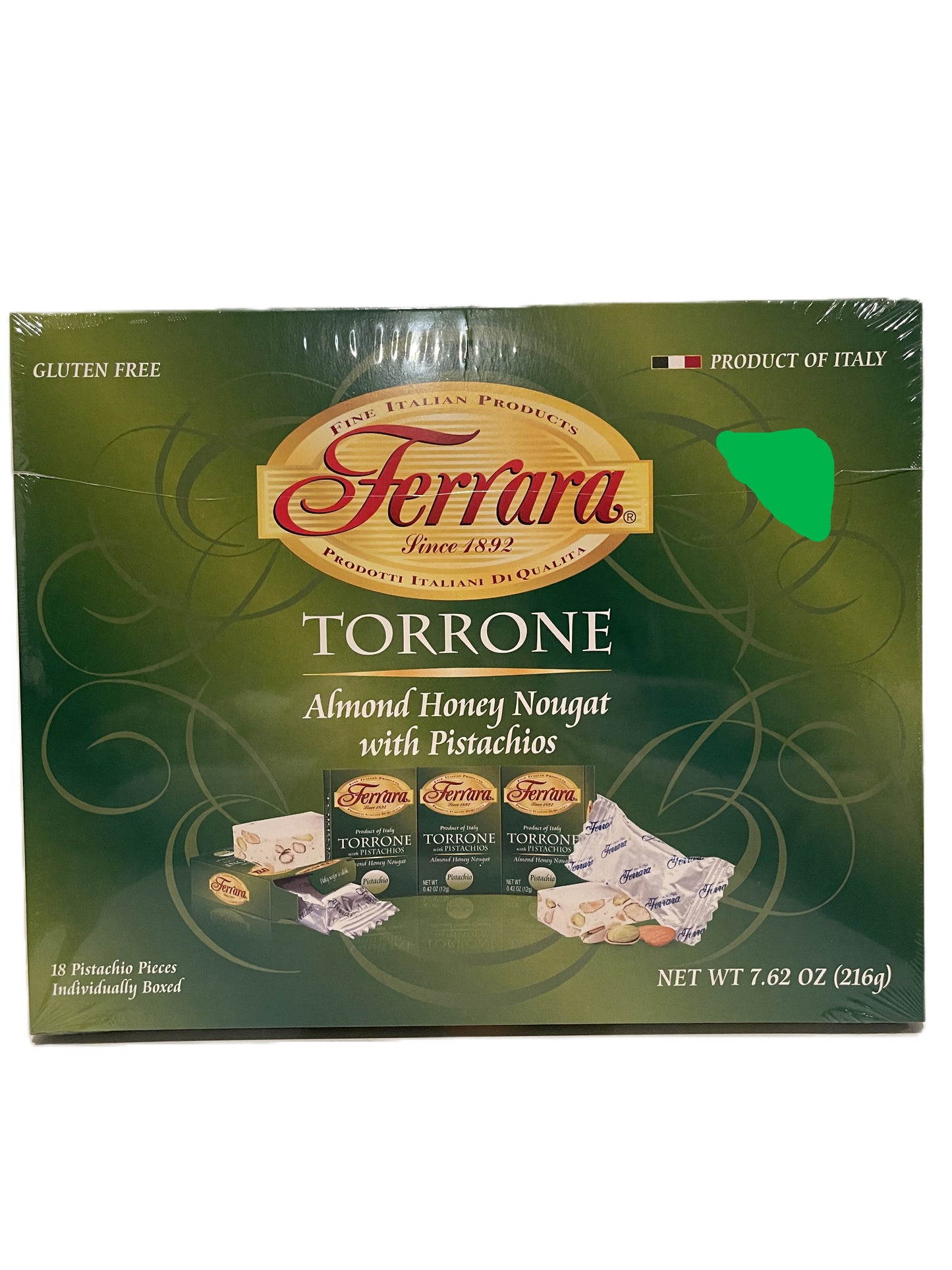 Ferrara Almond Honey Nougat with Pistachios - Pack (18 pieces)